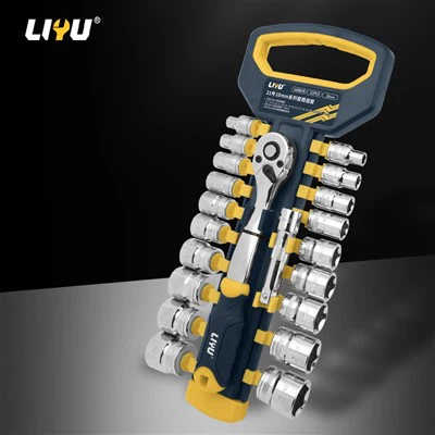 Juego de llaves de tubo de trinquete rápido con manga Dafei de 12,5mm de grado Industrial, juego de herramientas de reparación de automóviles, juego de 21 piezas