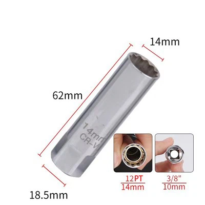 Vaso para bujía 3/8"*14*63 -12pt